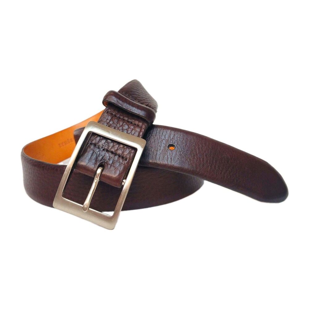 Martin Dingman Brown Leather Solid Dress Belt 1.25 in Brass Buckle Size 36 Mens